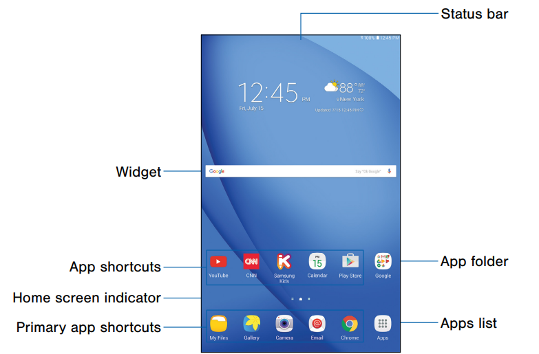 Samsung Galaxy Tab A T580-Home Screen