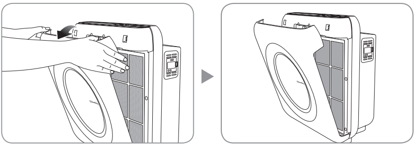 coway_air_purifier_ap-1512hh-open_the_front_cover.png