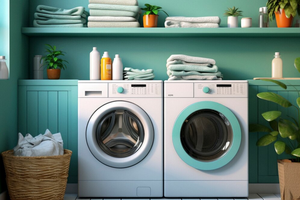 AI Generated Image of Laundry Area with a Washing Machine 