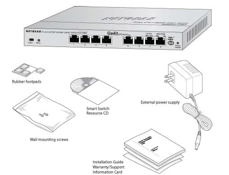 Netgear Gigabit Smart Switch GS108T-Package Contents