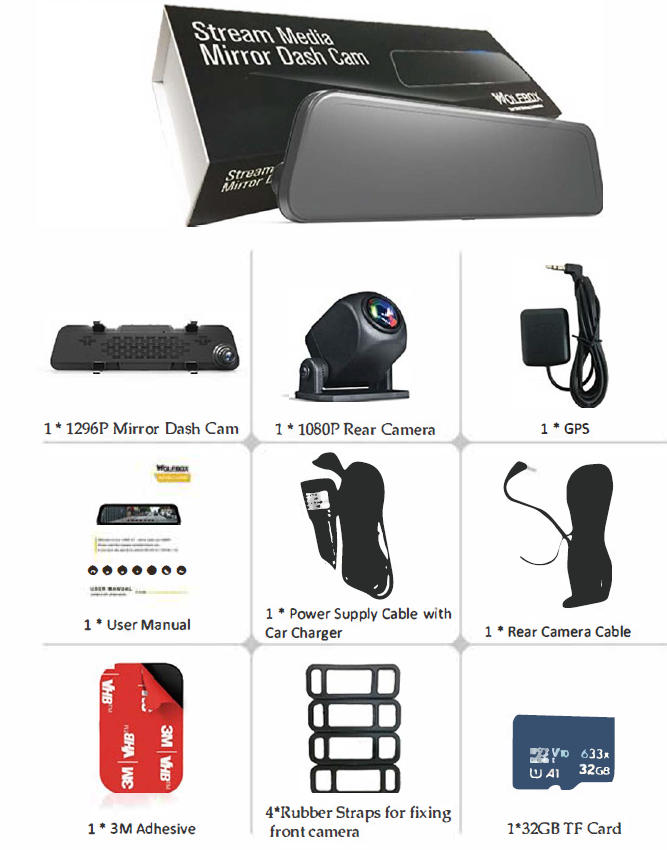 WOLEBOX Mirror Dash Camera G840S-PACKAGE CONTENTS