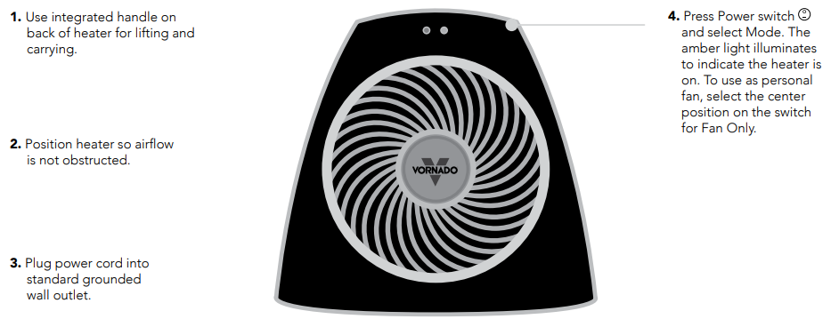 Vornado Personal Heater VH202-HOW TO USE