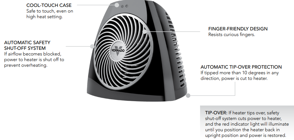Vornado Personal Heater VH202-SAFETY FEATURES