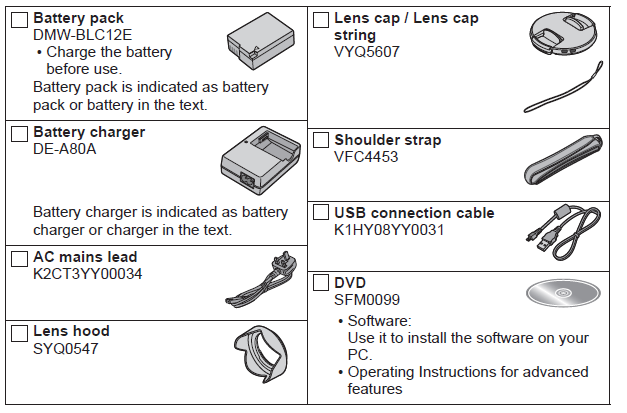 Panasonic Lumix Digital Camera DMC-FZ330- Standard accessories