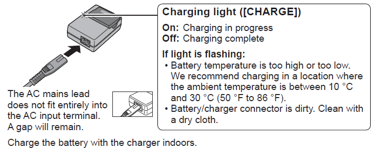Panasonic Lumix Digital Camera DMC-FZ330 Charging the battery
