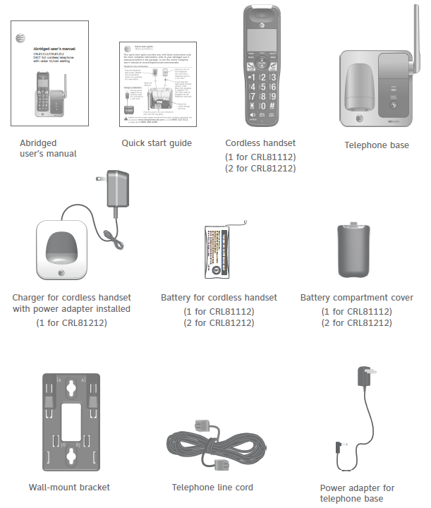 AT&T Cordless Telephone Caller ID CRL81112-Parts checklist