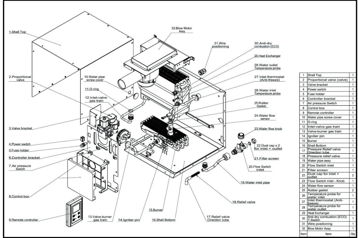Green RV Girard Tankless Water Heater GSWH-2-explode-view