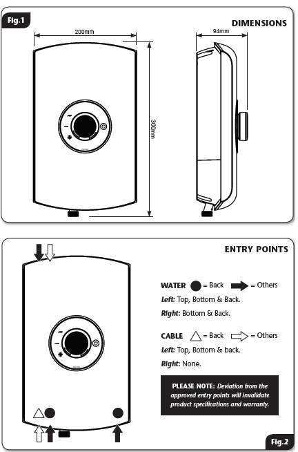 Triton Amore Electric Shower-DIMENSIONS & ENTRY POINTS