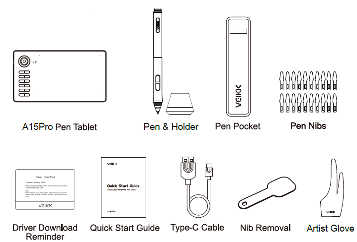 CaptureVeiik Battery Free Graphic Pen Tablet A15Pro-Packing List