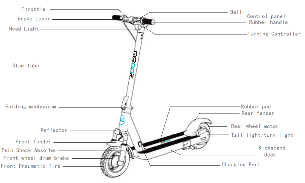 Gyroor Shock Absorbers Electric Scooter X8-confuguration