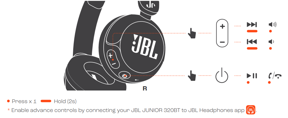 JBL Junior 320BT Headphones-CONTROLS
