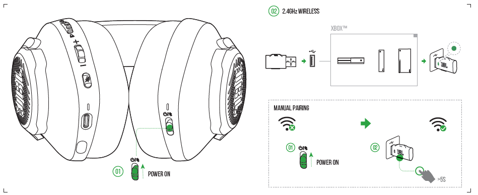 JBL Quantum 360X Wireless for XBOX Headphones-POWER ON & CONNECT (XBOX)