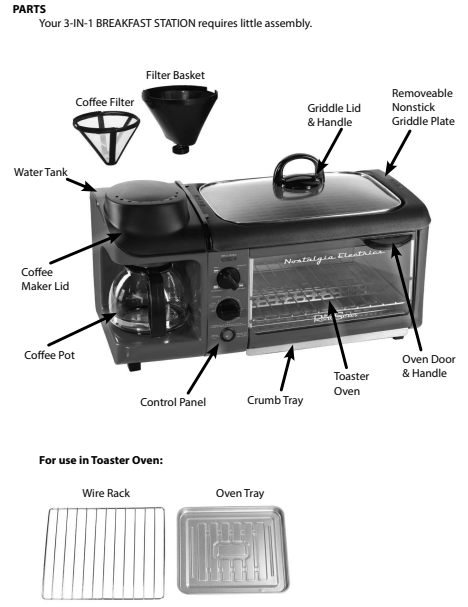 Nostalgia 3-in-1 Breakfast Station-PARTS ASSEMBLY
