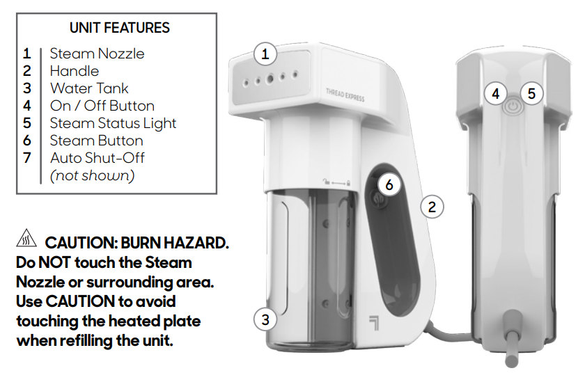 Sharper Image HANDHELD GARMENT STEAMER THREAD EXPRESS-FEATURES