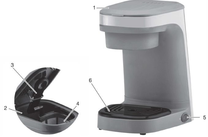 Uncanny Brands Peanuts Coffee Maker CM3-PEA-SN1-COMPONENTS