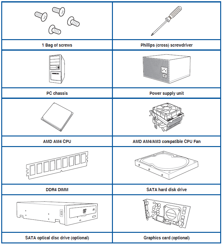 ASUS PRIME X470-PRO Motherboard-Installation tools and components