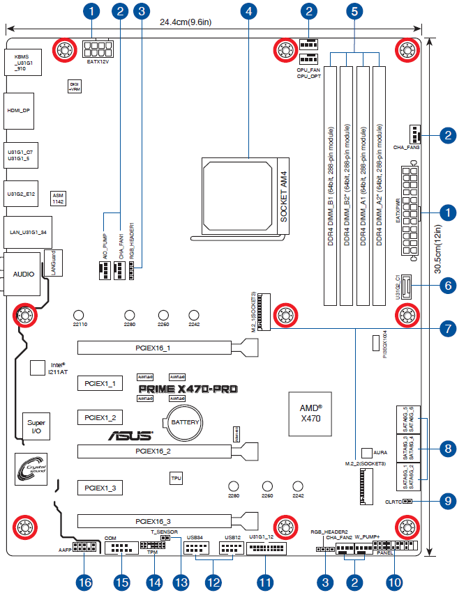 ASUS PRIME X470-PRO Motherboard-Motherboard layout