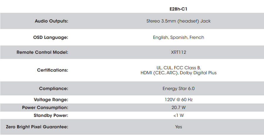vizio E-Series 720p Smart LED TV E28h-C1-spec-a