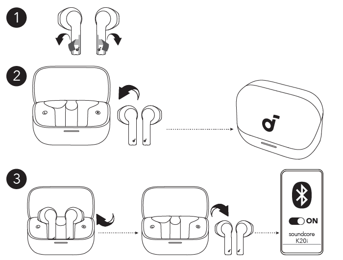 Soundcore K20i Wireless Earbuds-POWERING ON & PAIRING