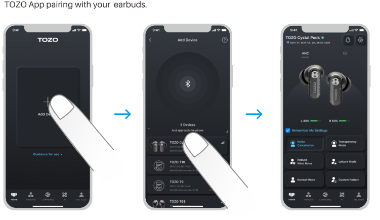 tozo Crystal Pods Earbuds-app-b