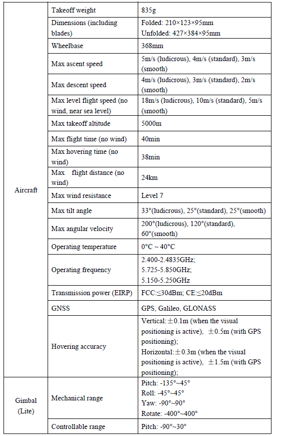 Autel Robotics EVO Lite Series Drone-Technical Specification A