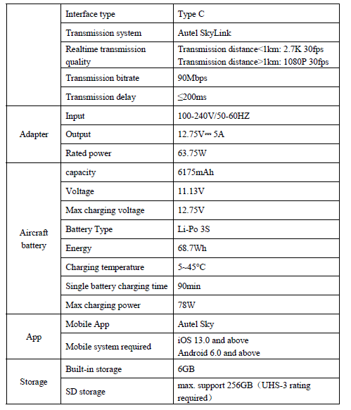Autel Robotics EVO Lite Series Drone-Technical Specification F