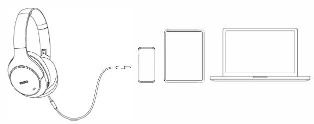 TOZO HT2 Adaptive Hybrid Headphones-Aux Audio Cable