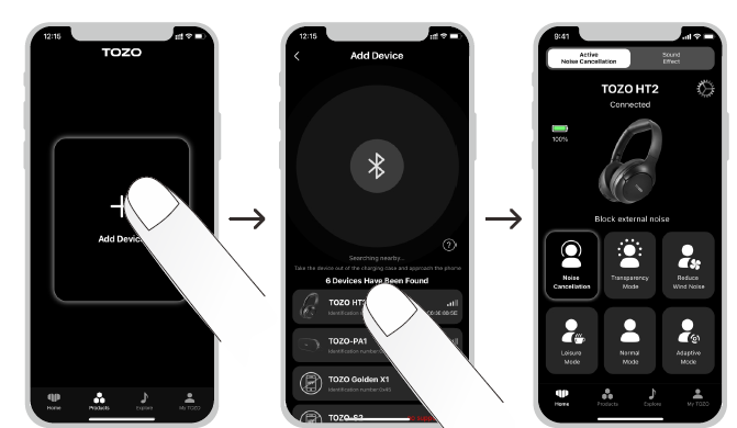TOZO HT2 Adaptive Hybrid Headphones-TOZO APP Pairing C