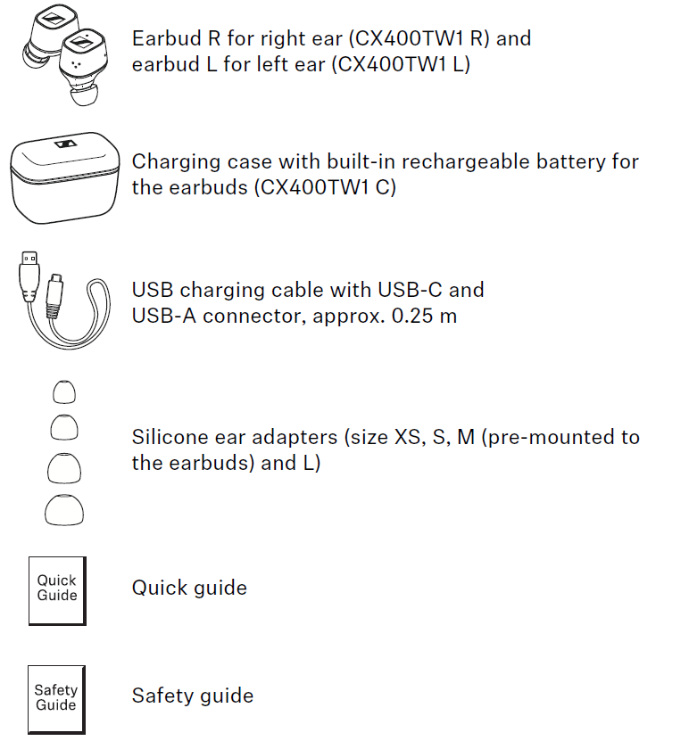 Sennheiser True Wireless Earbuds CX 400BT-Package contents