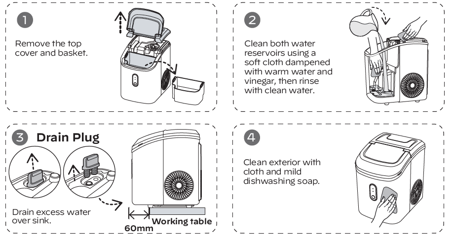 Cowsar SLIM17B Ice Maker-MANUAL CLEANING