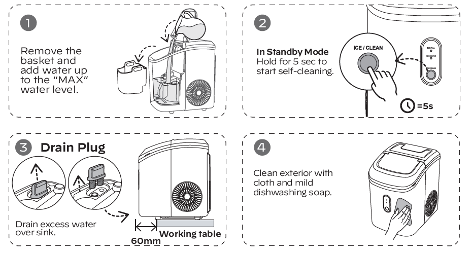 Cowsar SLIM17B Ice Maker-SELF-CLEANING (15-MIN PROCESS)