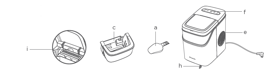 Govee Smart Countertop Ice Maker H717D-Part Names