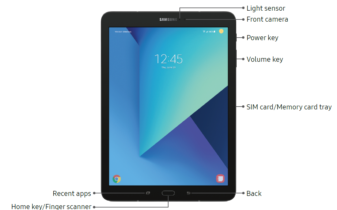 Samsung Galaxy Tab S3 T827V-Front View