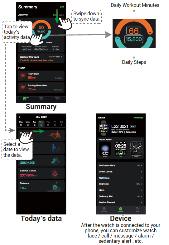 Letsfit E22 Smart Watch-App Interfaces