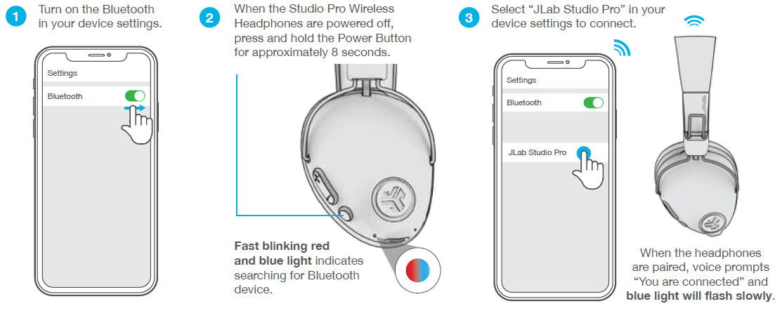 jlab Studio Pro Wireless Headphones-BLUETOOTH PAIRING