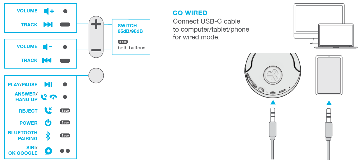 Jlab Jbuddies Pop Wireless Headphones-CONTROLS