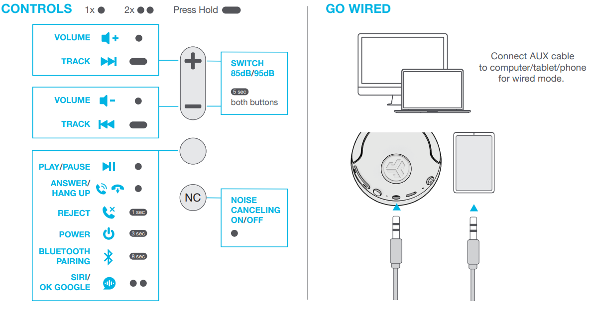 jlab Jbuddies ANC Wireless Headphones-CONTROLS