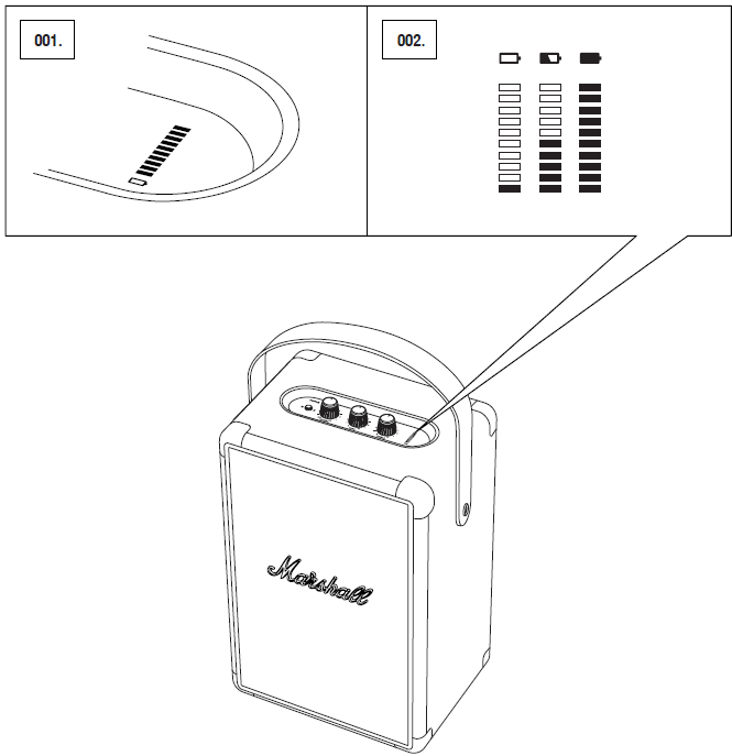 Marshall Tufton Portable Stereo Loudspeaker-BATTERY LEVEL INDICATOR