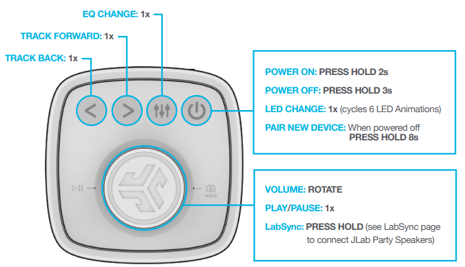 JLab JBuds Party Bluetooth Speaker-BUTTON