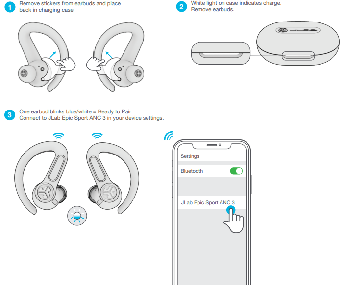 jlab Epic Sport ANC 3 Earbuds-PAIR UP