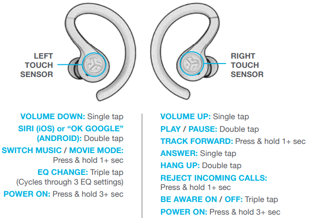 Jlab Jbuds Air Sport Earbuds-BUTTON FUNCTIONS