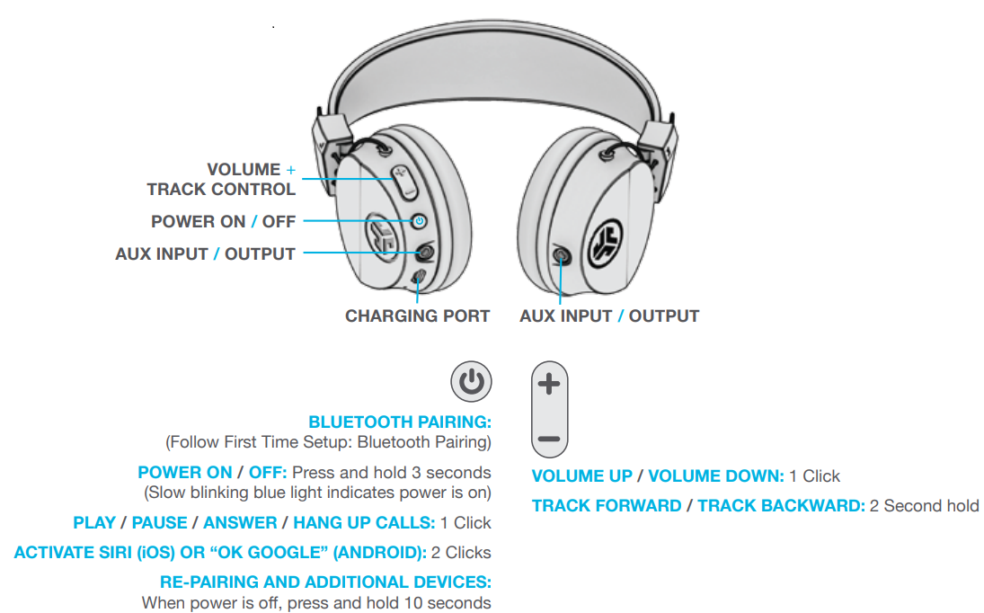 JLab JBuddies Studio Wireless Headphones-CONTROLS