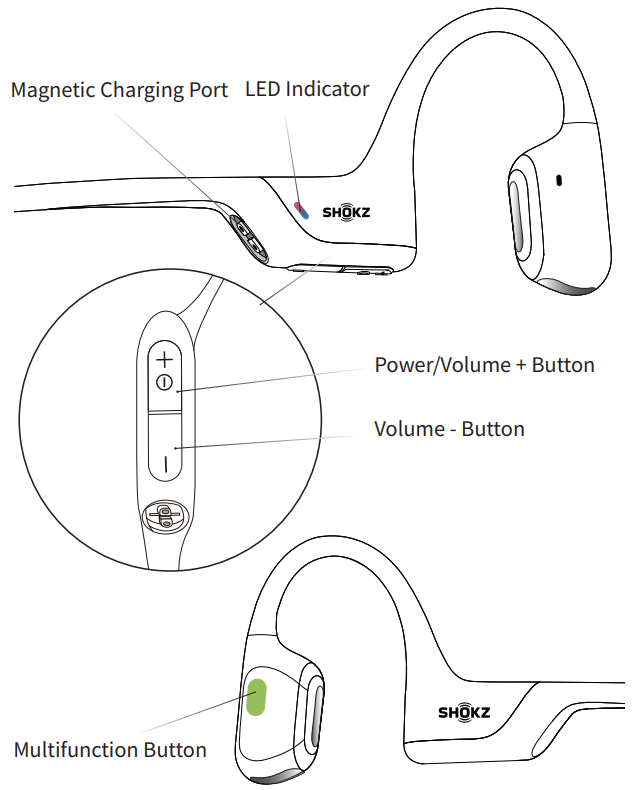Shokz OpenRun Pro S810 Headphones-Headphone Controls