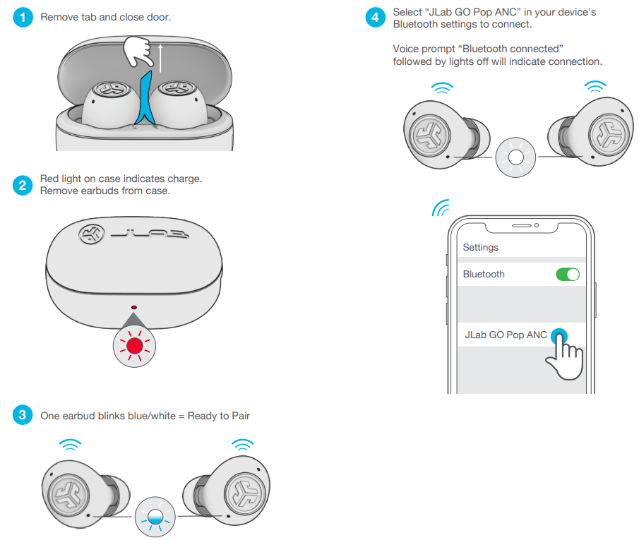 JLab Go Pop ANC Earbuds-PAIR UP