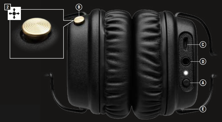 Marshall Major II Bluetooth Headphones-DEVICE LAYOUT