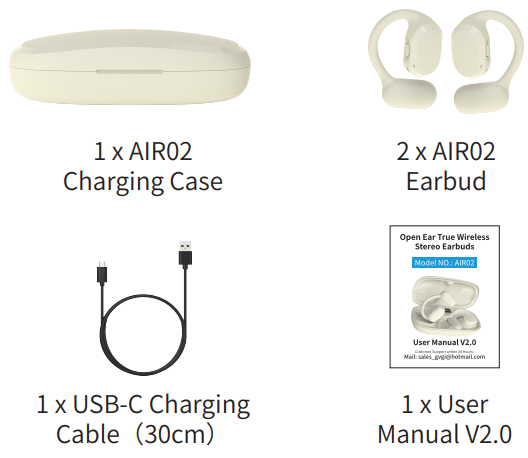 Seflorgo Air02 Open Ear True Wireless Stereo Earbuds-Package Contents