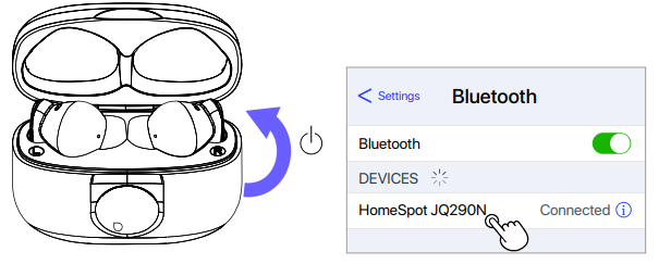 Homespot Wireless Earbuds JQ290N-Power On and Connect