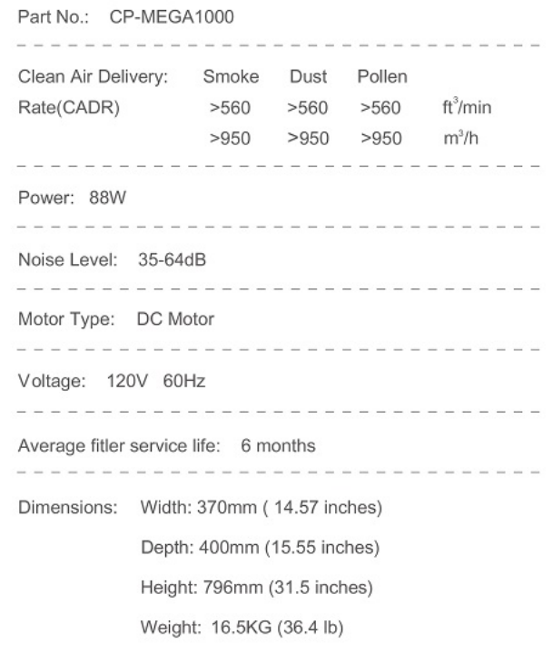 cleanforce Air Purifier MEGA1000-spes