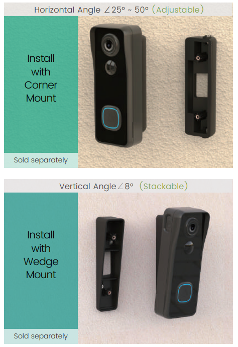 Doorbell Angle Mounts You can purchase the following angled brackets so as to point your doorbell to a specific view angle.