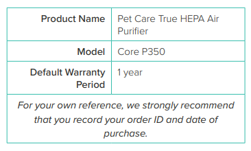 levoit Pet Care Air Purifier Core P350-WARRANTY